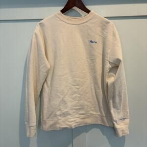Alix Earle x Hero Sweatshirt Womens Small Cream Crewneck Fleece Pullover Graphic